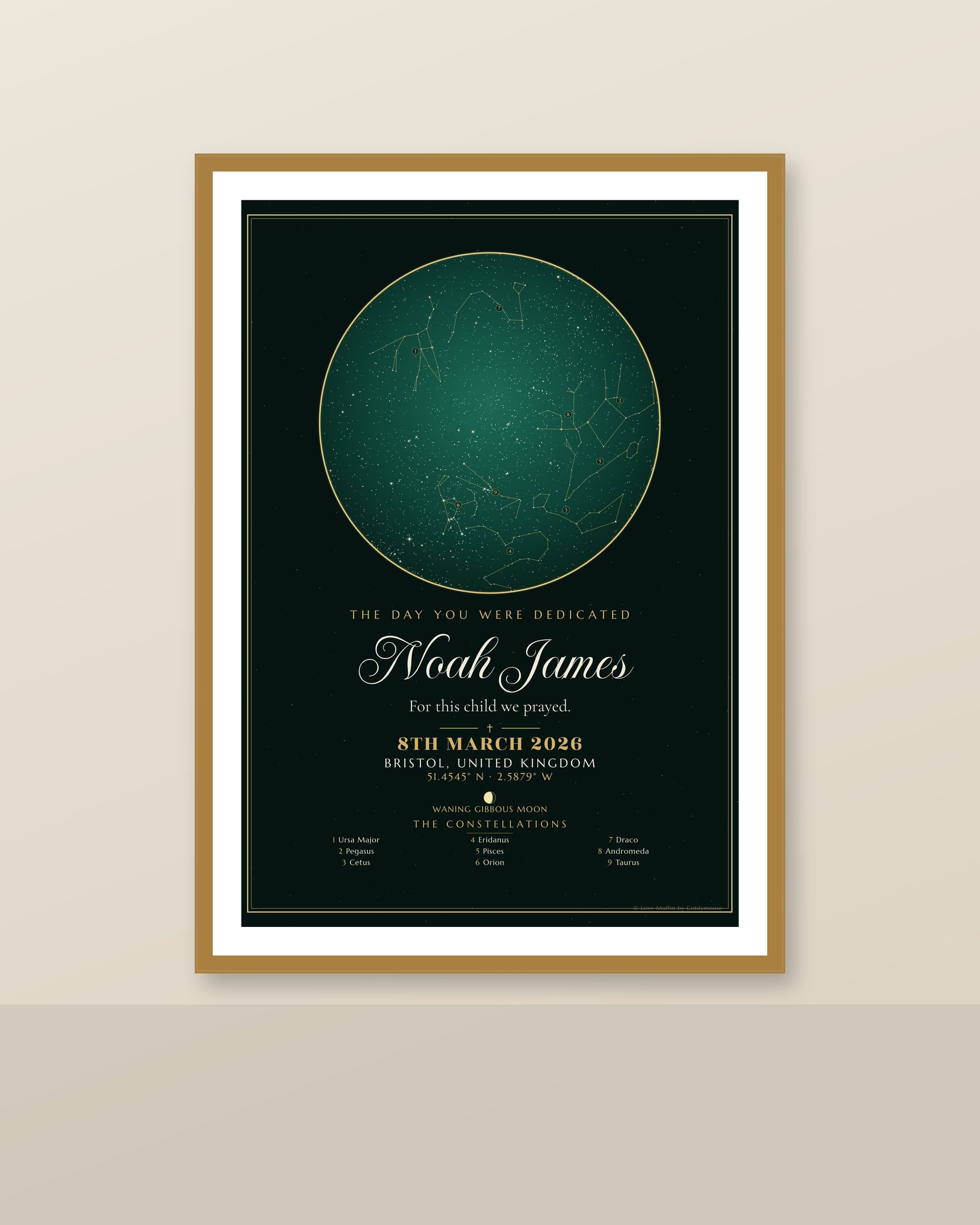 The Day You Were Dedicated personalised star map print — custom night sky by date