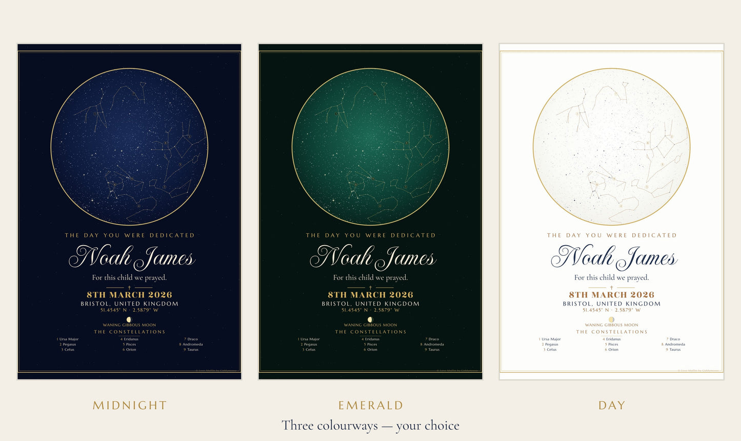 The Day You Were Dedicated personalised star map print — custom night sky by date