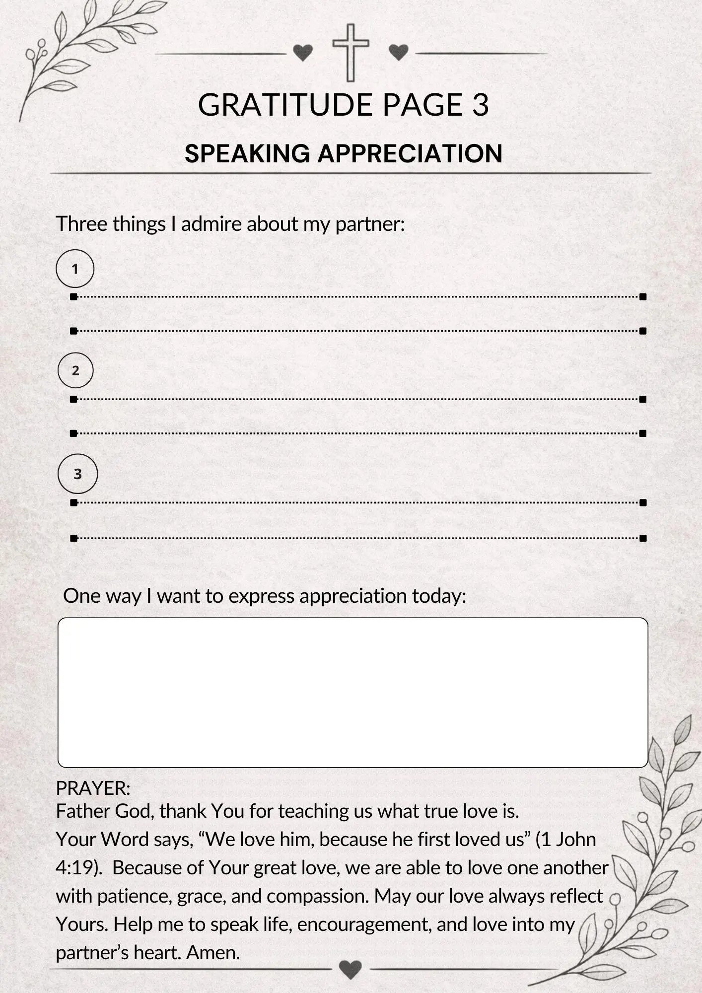 Christian Couples Devotional: 7-Day Gratitude & Prayer Journal editable PDF Download and printable