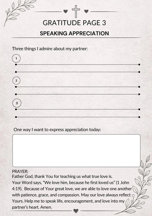 Christian Couples Devotional: 7-Day Gratitude & Prayer Journal editable PDF Download and printable
