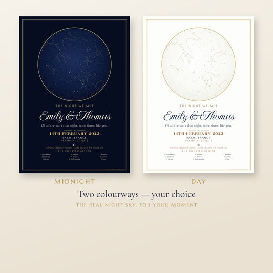The Night We Met personalised star map print — custom night sky by date