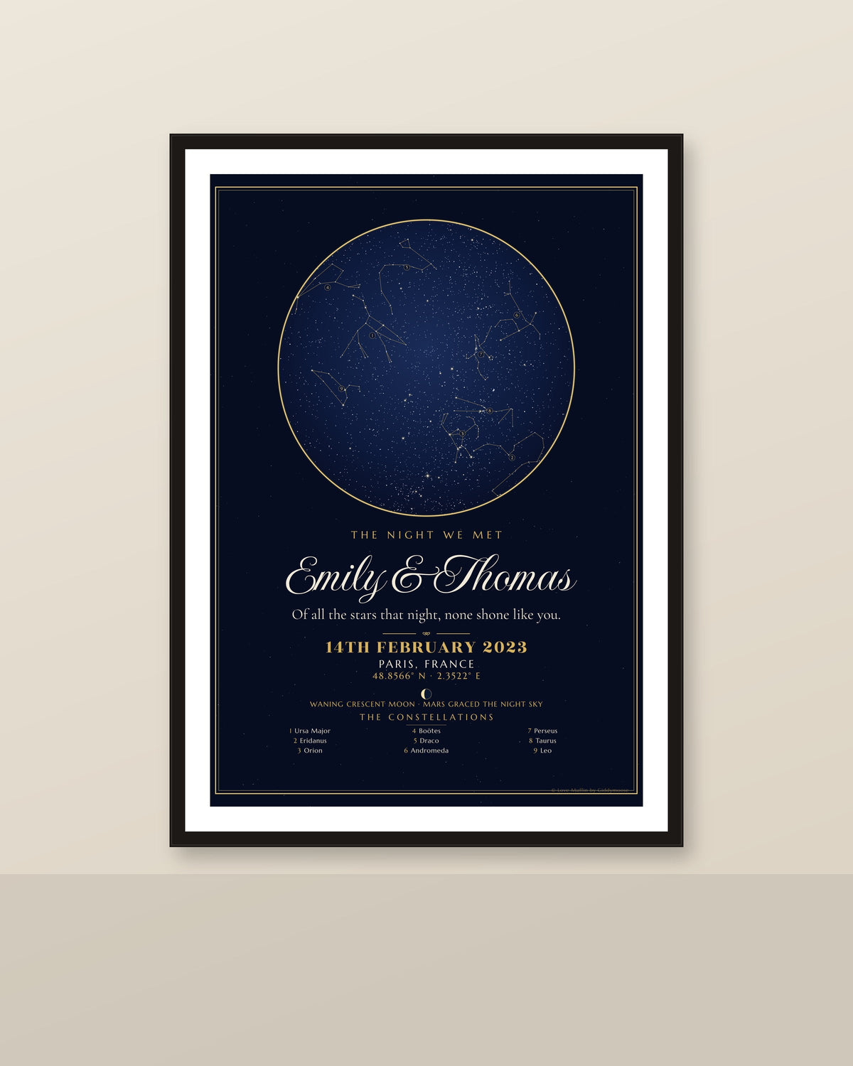 The Night We Met personalised star map print — custom night sky by date