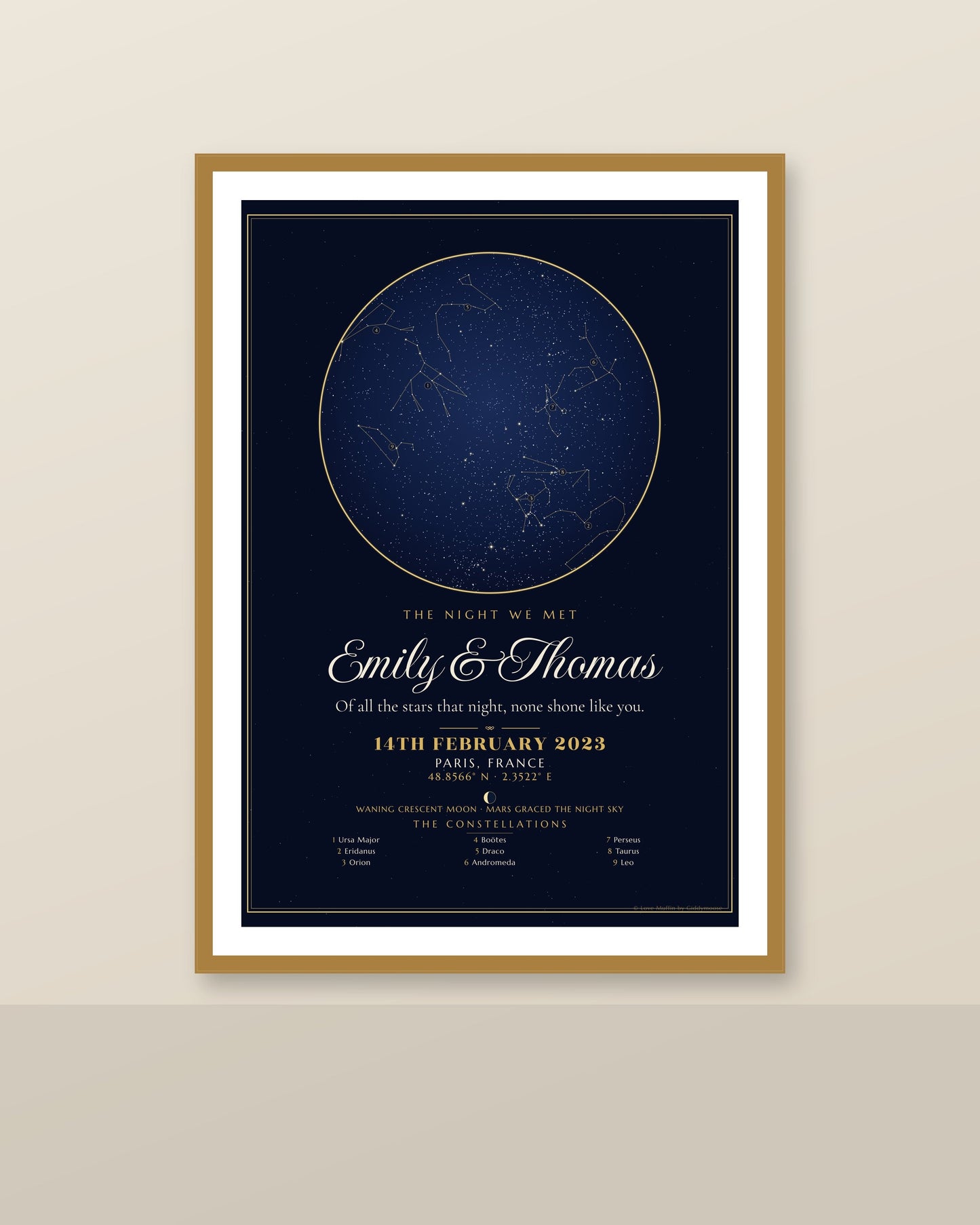 The Night We Met personalised star map print — custom night sky by date