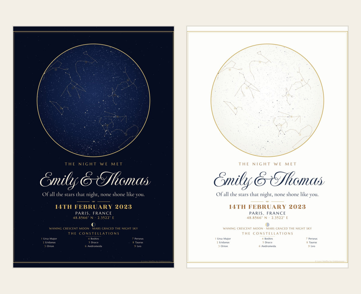 The Night We Met personalised star map print — custom night sky by date