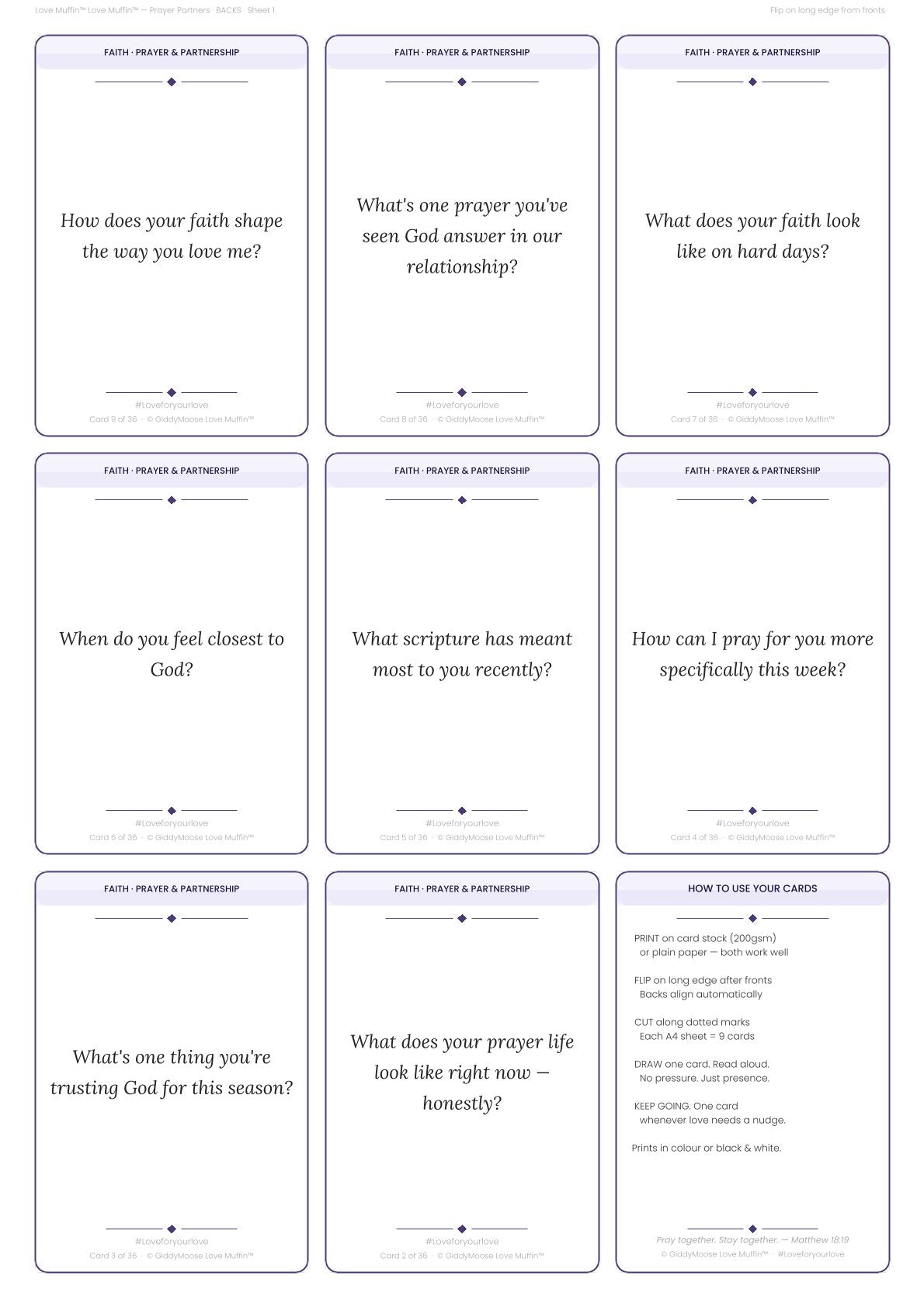Christian Couples Conversation Cards Printable | 36 Faith Cards | Prayer Partner Gift | UK Instant Download