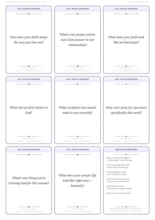 Christian Couples Conversation Cards Printable | 36 Faith Cards | Prayer Partner Gift | UK Instant Download