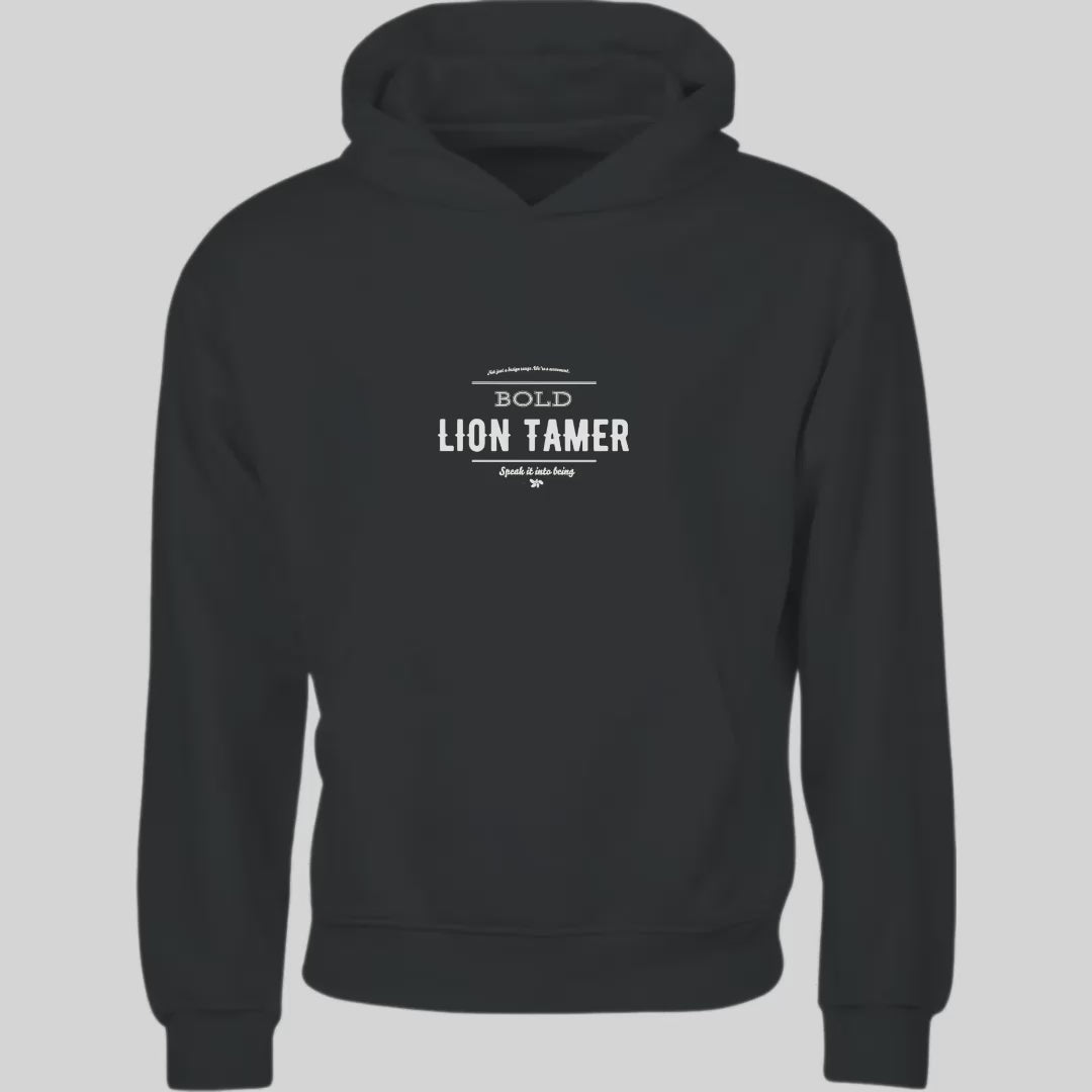 Bold Lion Tamer hoodie in Black and Ink, 100% organic cotton – product video