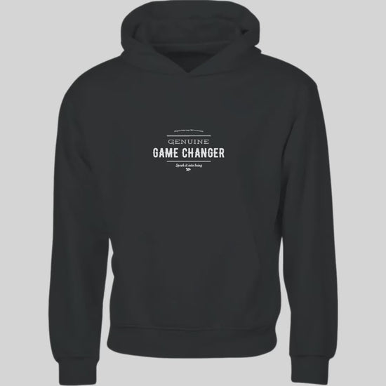 Genuine Game Changer hoodie in Black and Ink, 100% organic cotton – product video