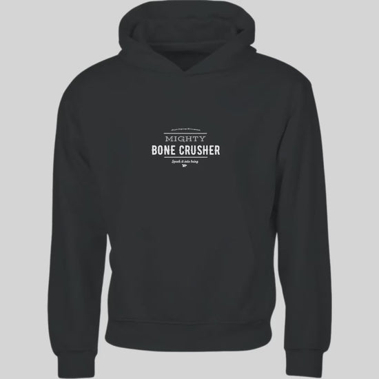 Mighty Bone Crusher hoodie in Black and Ink, 100% organic cotton – product video