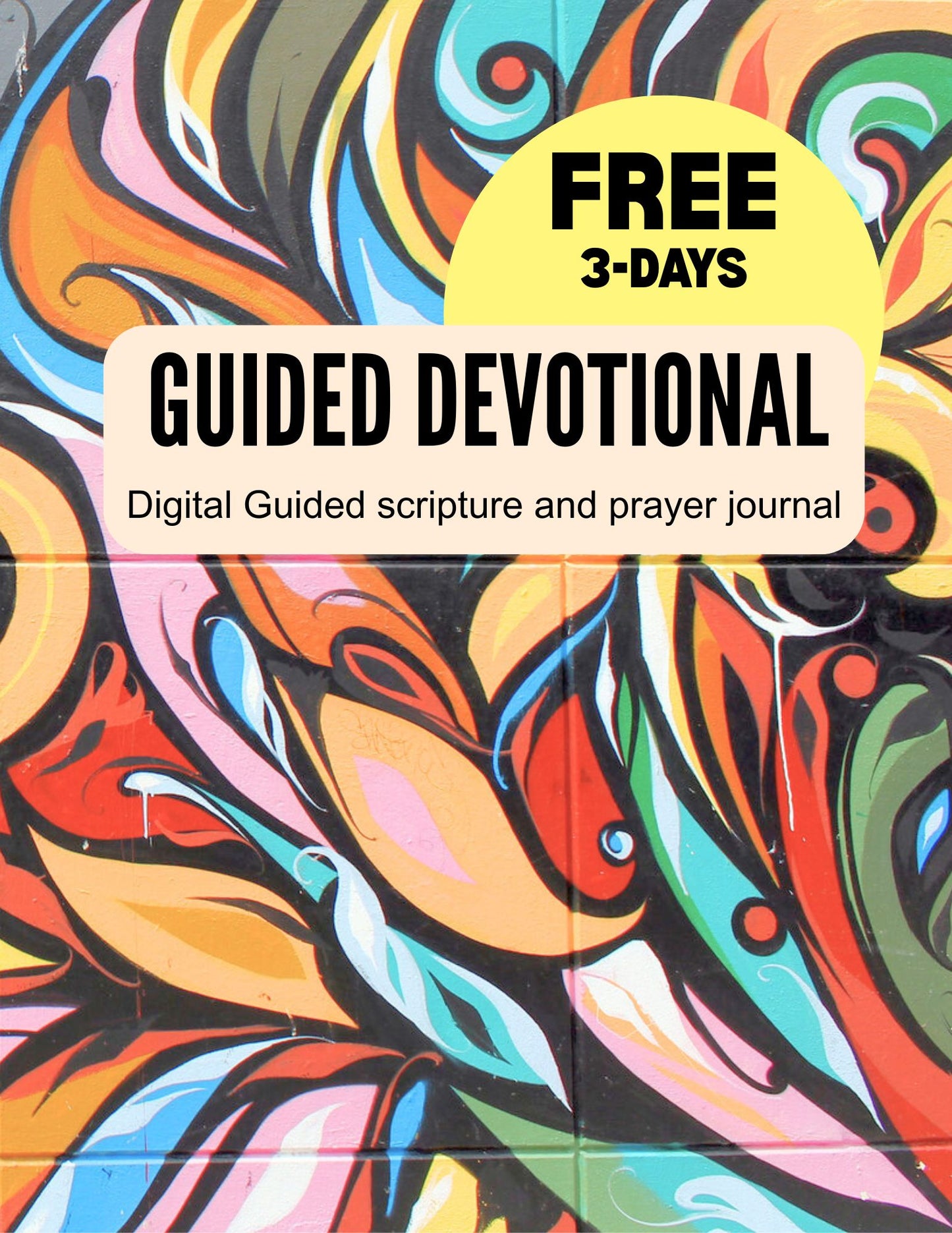 Digital guided devotional with colorful abstract design and text overlay