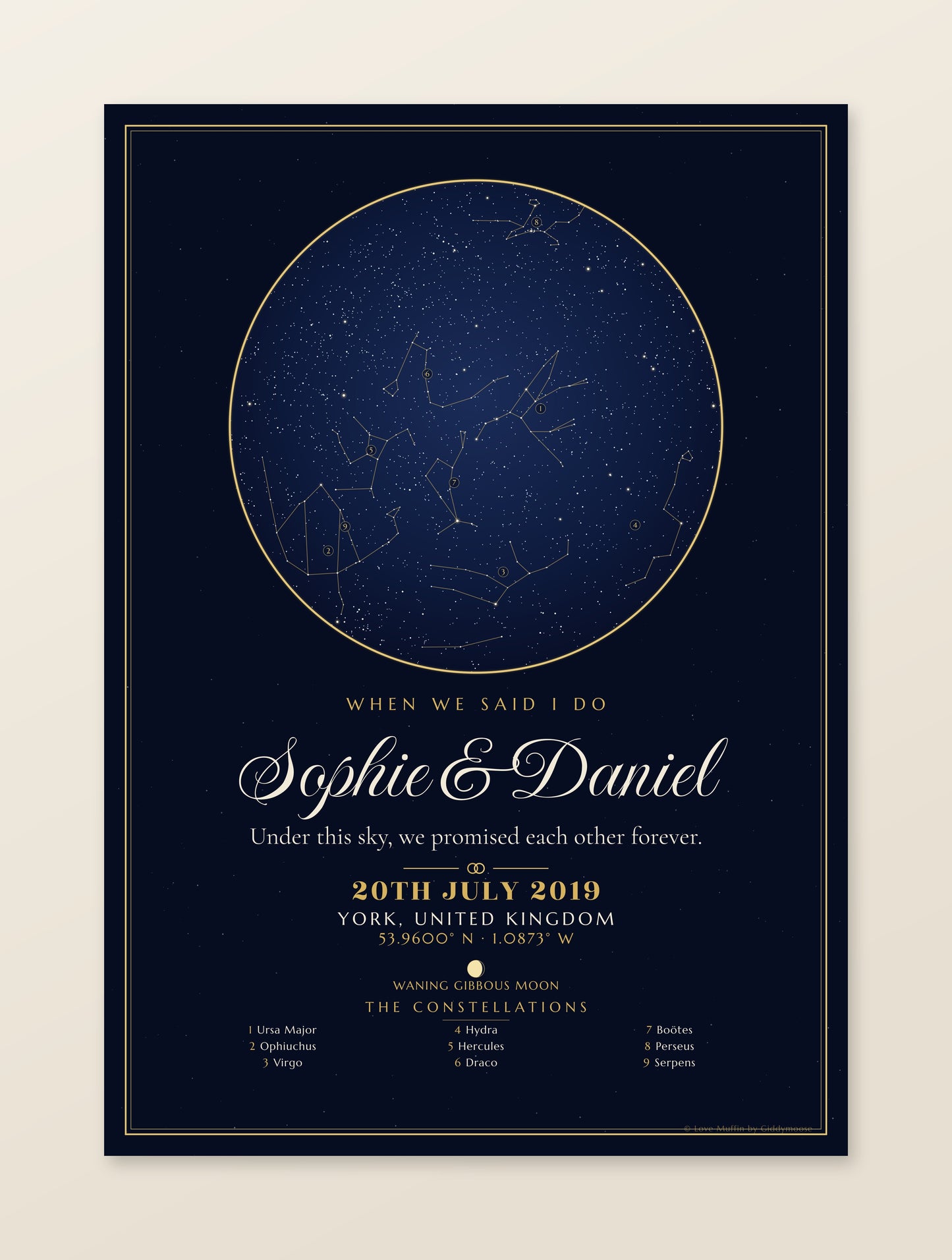 When We Said I Do personalised star map print — custom night sky by date