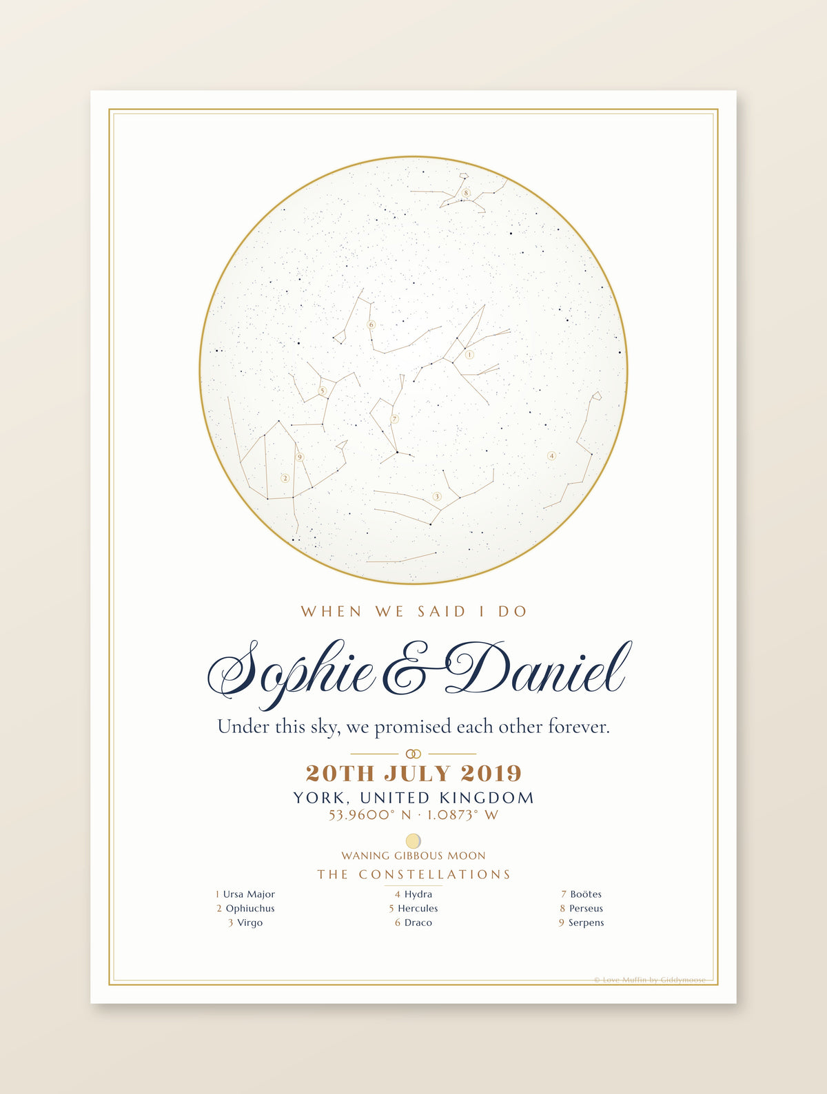 When We Said I Do personalised star map print — custom night sky by date